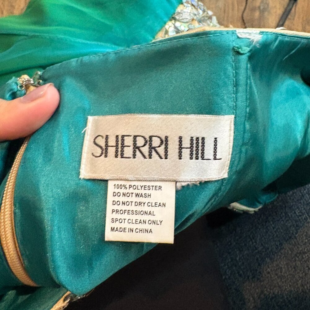 Sherry Hill strapless embellished formal dress Style 1928 in Teal - Picture 5 of 5
